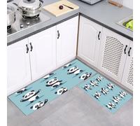 Cartoon Fun Kitchen Mat Sets, Non-slip Durable Panda Dance Pose Kitchen Rug, Washable Comfort Standing 2 Pieces Black White Floor Mat, for Bedroom Hallway Dining Room 43x75cm+43x150cm