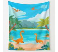 Cartoon Fun Throw Blanket 59in × 71in, Dinosaur Beach Palm Trees Tropical Flying Dino Playful Super Soft Flannel Throw Blanket Lightweight Fluffy Plush Fuzzy Bed Blanket for Bedding Sofa