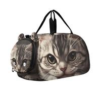 Cartoon Funny American Shorthair Cat Girl's Gym Duffel Bag with Shoes Compartment Multifunctional Sports Overnight Travel Bag for Travel, Swimming, Dance, Ballet