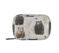 Cartoon Funny Bear Gray Medication Bags with Detachable Compartments Reusable Pill Organizer 3X a Day for Purse