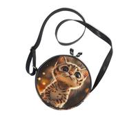 Cartoon Funny Bengal Cats Grieved Round Crossbody Wallet Purse for Women Beauty with Adjustable Strap Messenger Bag Crossbody Have a meal Canvas Messenger Purse