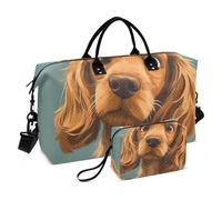 Cartoon Funny Cocker Brown Spaniel Dog Travel Bag Weekender Duffel Bag Sport Training Bag with Adjustable Strap for Trip 2 Pcs Set bulto de para Mujer