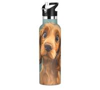 Cartoon Funny Cocker Spaniel Dogs Sorrow Leak Proof & BPA Free Sports Water Bottle with Leak Proof Spout Lid Double Wall Vacuum Insulated Bottles for Travel and Sports