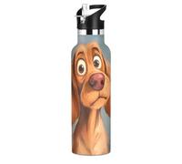Cartoon Funny Cocker Spaniel Dogs Sorrow Leakproof BPA Free Kids' Metal Water Bottle with Straw Lid Vacuum Insulated for School Boys Girls