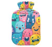 Cartoon Funny Colorful Monsters hot-Water Bottle with Soft Cover, 2Lwarm Compress for Neck and Shoulder Pain Relief,Neck and Shoulder Pain Relief,Bolsa para agua Caliente para Dolor