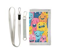 Cartoon Funny Colorful Monsters pocket wallets for male Trendy fold wallets with lanyard, cartoon funny colorful monsters, One Size, Fashion