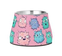 Cartoon Funny Cute Monsters Colorful Feed Dog Bowl with Stand Stainless Steel Raised Cat Bowls for Medium Dogs Slow Down Eating