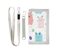 Cartoon Funny Cute Monsters Colorful tri fold wallet for men cool gifts pop holder with money clip with lanyard, cartoon Funny cute monsters colorful, One Size, Fashion