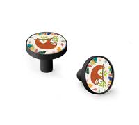 Cartoon Funny Cute Sloth Cabinet Knobs and Wall Hooks, 6 Pack Modern Drawer Pulls with Black-Style-1 Base, Solid Zinc Alloy Handles for Kitchen, Bathroom, Dresser