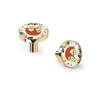 Cartoon Funny Cute Sloth Cabinet Knobs and Wall Hooks, 6 Pack Modern Drawer Pulls with Golden-Style-1 Base, Solid Zinc Alloy Handles for Kitchen, Bathroom, Dresser
