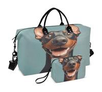 Cartoon Funny Doberman Pinscher Dogs Happy Travel Duffel Bag Carry On Shoulder Weekend Tote Gym Bag with Adjustable Strap for Gym Waterproof bolso para en Avion