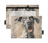 Cartoon Funny Great Dane Dogs Fear Plastic Binder with Clear Window Ringing Pencil case Clear Window & Grommets Pencil case 3 Ringing for Classroom School Office Supplies Multicolored 2 PCS