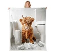 Cartoon Funny Highland Cow Throw Blanket,Rustic Farmhouse Fleece Blankets for Kids Girls Boys Room Decor,Simple Fashionable Style Sherpa Blanket,for Chair/Sofa,40"×50",Light Grey