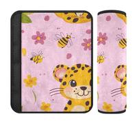Cartoon Funny Leopard Pink 2 pcs Strap pad More Comfort Driving for Backpack funda para cinturón de carro