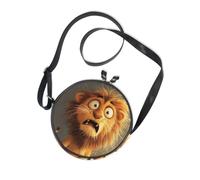 Cartoon Funny Lion Fear Scaring Round Small Crossbody Bag for Ladies Practical with Adjustable Strap Handbags Walk the dog Canvas Messenger Purse