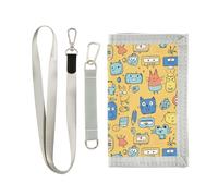 Cartoon Funny Monsters Yellow trifold mens wallet for woman simple wallet with money clip with lanyard, cartoon funny monsters yellow, One Size