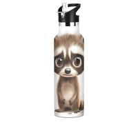 Cartoon Funny Raccoon Sorrow BPA-Free Leak Proof Gym Water Bottle with Handle Double Wall Vacuum for School Boys Girls