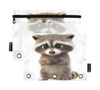 Cartoon Funny Raccoon Sorrow folders for Binder with Clear Window Color Pencil case Large and Sturdy 3 Ringing Zipper Binder School Class Office Organizers Multicolored 2 PCS