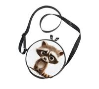 Cartoon Funny Raccoon Sorrow Round Anti Theft Crossbody Bag Women Beauty with Adjustable Strap Black Handbag Have a meal Canvas Messenger Purse