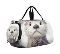 Cartoon Funny Sea Otter Sorrow Girl's Gym Duffel Bag with Shoes Compartment Lightweight Travel Duffel with Adjustable Strap for Travel, Sports, Duffel, Weekender