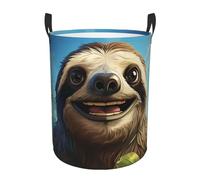 Cartoon Funny sloth Laundry Hamper with Handle Waterproof Collapsible Laundry Basket Circular Dirty Clothes Hamper Lightweight Storage Basket for Bathroom Bedroom Car Small
