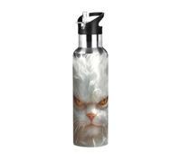 Cartoon Funny Turkish Angora Cats Anger Leakproof Insulated Water Bottle with Handle Double Wall Vacuum Insulated Bottles for School Boys Girls 32 OZ