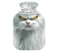 Cartoon Funny Turkish Angora Cats Anger Water Bottle for hot Water with Soft Cover, 1L Warm Water Bottle for Bed for Pain Relief, Arthritis, Bolsa Caliente para Dolores Menstrual