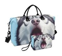 Cartoon Funny White Siberian Husky Dog Decorative Large Travel Bag Sports Duffel Bags with Toiletry Bag for Sports Foldable bolsas de para Mujer