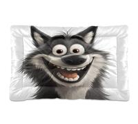 Cartoon Funny Wolf Happy Washable Pet Sleeping Mat Non-Slip Soft Comfortable Pet Bed for Large Jumbo Medium Small Dogs 36" x 24"
