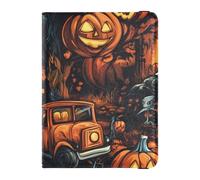 Cartoon Funny Yellow Pumpkin Halloween Leather waterproof passport holder for travel Vaccine Case Protector Cover Passport Cover for women Ultra Slim, Cartoon funny yellow pumpkin Halloween, One Size