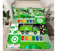 Cartoon Garbage Truck Bed Sheet Single Size,Colorful Trash Cute Cars Fitted Sheet for Teens Adults Bedroom Decor,Watercolor Abstract Stripes Geometric Art Bed Cover 2pcs,1 Pillowcase,No Top Sheet