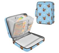 Cartoon German Shepherd Bone Zipper Binder Bag 3 Ring 6-Tab Expanding File Folder 500 Sheets Organizer for School Work Office