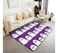 Cartoon Ghost Area Rugs,Happy Halloween Non Slip Carpet Black Purple Stripe Indoor Floor Mat Entrance Rug,Funny Kawaii Home Living Room Bedroom Decor,5x6'6''