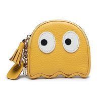 Cartoon Ghost Coin Purse Cute Mini Genuine Leather Wallet Small Coin Purse with Keychain Wallet Funny Cute Coin Bag for Women, Yellow, L 3.9 in x W 3.9in x H 0.59 in, Casual