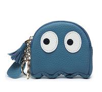 Cartoon Ghost Coin Purse Cute Mini Genuine Leather Wallet Small Coin Purse with Keychain Wallet Funny Cute Coin Bag for Women, Blue, L 3.9 in x W 3.9in x H 0.59 in