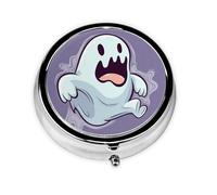 Cartoon Ghost Pill Case with Mirror Retro 3 Compartment Pill Box Small Pill Organizer for Purse or Pocket Decorative Metal Medicine Vitamin Organizer Unique Gifts
