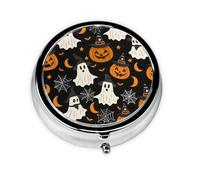 Cartoon Ghost Spider Web Pumpkins Round Pill Box with 3 Compartments, Mini Metal Pill Organizer for Purse or Pocket, Lightweight Portable for Daily Use Gifts Travel
