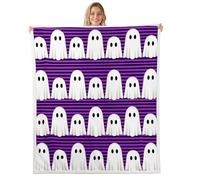 Cartoon Ghost Throw Blankets,Happy Halloween Fleece Blanket,Kids Girls Boys Adult Black Purple Stripe Fuzzy Blankets Funny Kawaii Sherpa Blanket Chair Sofa Bed Decor,40"×50"