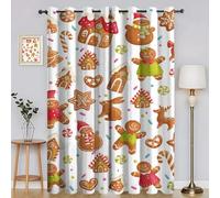 Cartoon Gingerbread Man Living Room Curtains Gift Curtains with Hooks, Thermal Insulated Blackout Twopage Curtain, Energy Saving Super Soft for Decoration Curtain 90x90 InchH3167