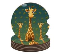 Cartoon Giraffe 6PCS Car Coasters Absorbent Drink Coasters with A Finger Universal Wood Coffee Coaster for Cup Holders Non-Slip Car Cup Holder Coaster Cute Drink Mat Car Accessories for Women Men