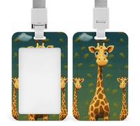 Cartoon Giraffe Badge Holder Vertical Id Card Holder with Lanyard Heavy Duty Name Tag Holders Waterproof Work Badge Holder for Office Cruise Teacher Cute Badge Protector