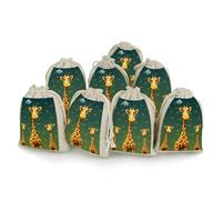 Cartoon Giraffe Bunches Pocket Cotton And Hemp with Drawstring 8 Pieces Reusable Gift Bags Jewelry Pouch for Wedding DIY Craft Party (4.9 X 6.7 Inch)