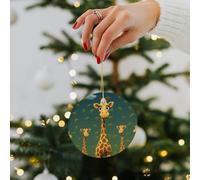 Cartoon Giraffe Ceramic Christmas Ornaments - 2.8 Inch Round Double-Sided Xmas Tree Decorations with Gold Ribbon for Home Holiday Decor, Gift for Family & Friends