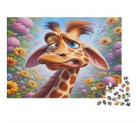 Cartoon Giraffe Jigsaw Puzzles Flower Field 1000 Piece Recycled Paper for Adults Puzzle Fun Challenging Game Home Activity Age 12 Years Up Gift 38x26cm/1000pcs