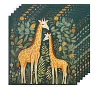 Cartoon Giraffe Leaves Cloth Napkins Set of 6, Dinner Napkins Cloth 50 x 50 cm, Soft & Comfortable Reusable Napkin for Party Wedding Napkins