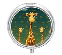 Cartoon Giraffe Pill Box Medicine Pill Organizer 3 Compartment Daily Pill Case Small Pill Container Round Pill Holder Travel Pill Box Metal Pill Case for Purse Pocket