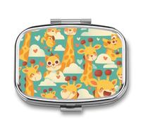 Cartoon Giraffe Pill Case Box with 2 Compartment Medicine Vitamin Organizer for Purse Pocket 5.5x4cm