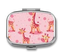 Cartoon Giraffe Pill Case Box with 2 Compartment Medicine Vitamin Organizer for Purse Pocket 5.5x4cm