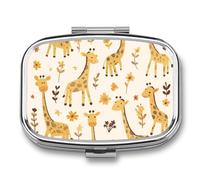 Cartoon Giraffe Pill Case Box with 2 Compartment Medicine Vitamin Organizer for Purse Pocket 5.5x4cm