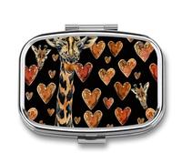 Cartoon Giraffe Pill Case Box with 2 Compartment Medicine Vitamin Organizer for Purse Pocket 5.5x4cm